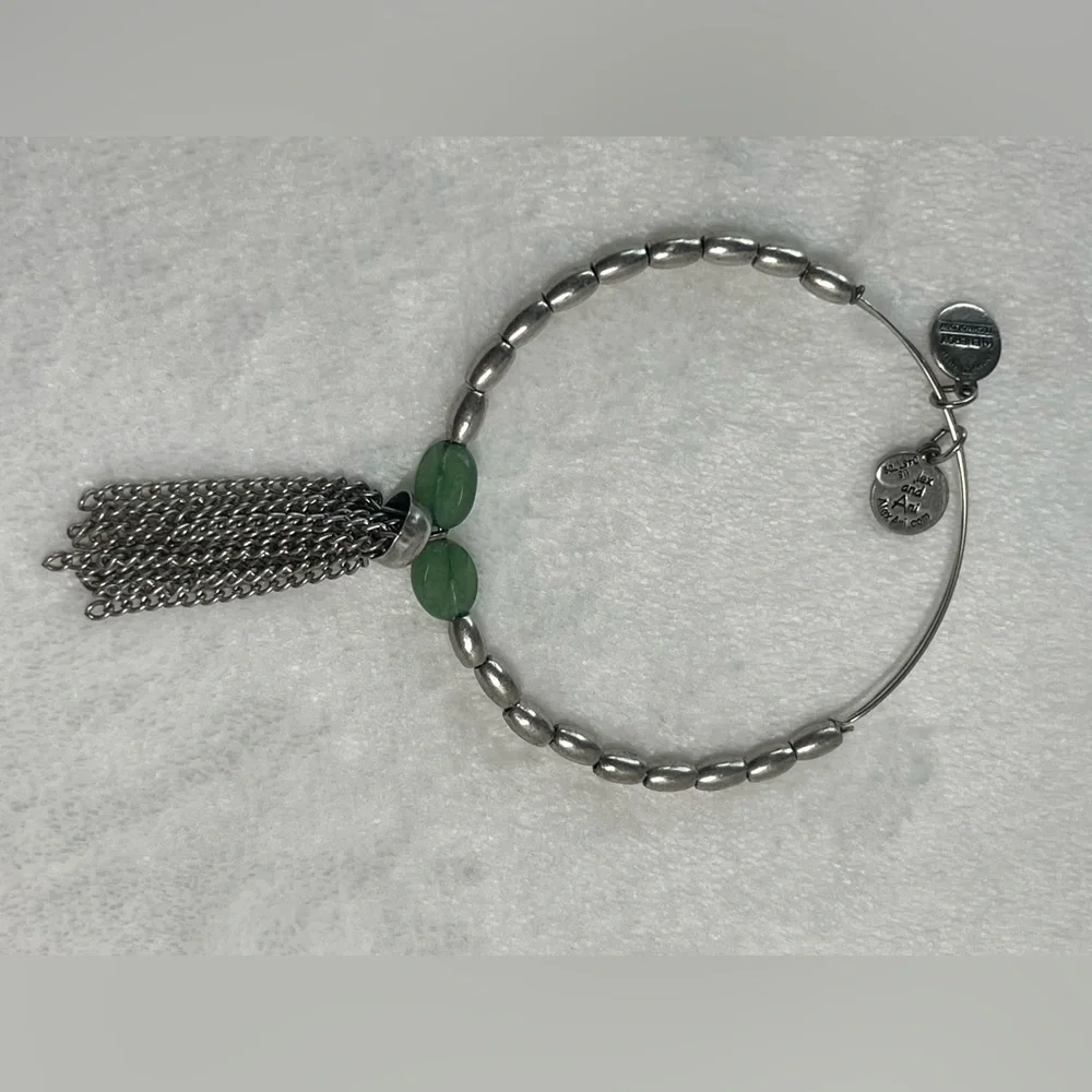 Alex & Ani silver bracelet with green stones beads